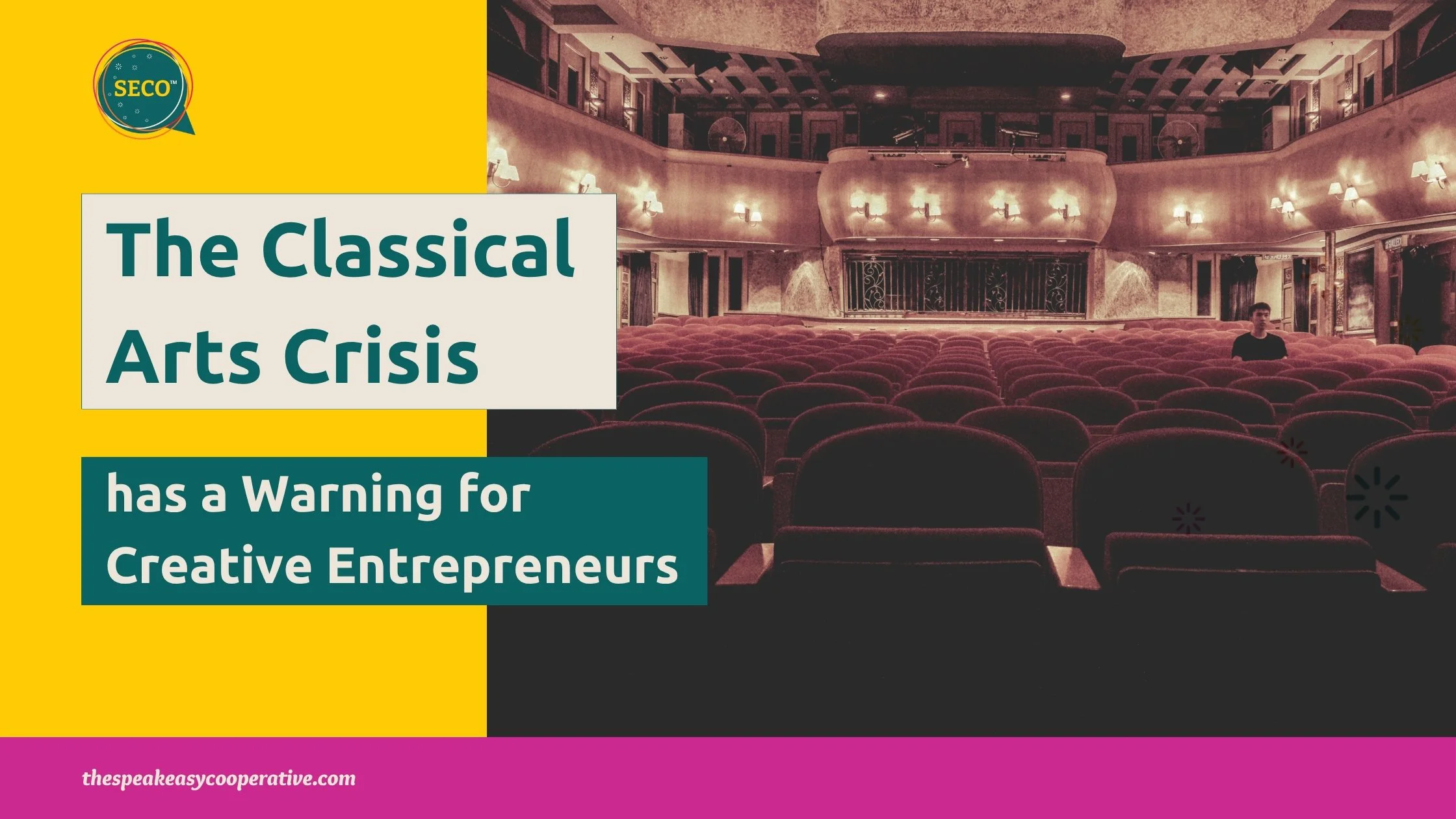 Nearly empty theater illustrating the classical arts decline and its warning for creative entrepreneurs.